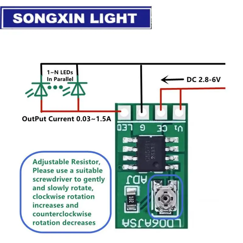 DC 3,3 V 3,7 V 5 V LED-Treiber 30–1500 mA Konstantstrom einstellbares Modul PWM-Steuerplatine für USB-LED-Taschenlampe 18650 Li-Ion – Detail 1