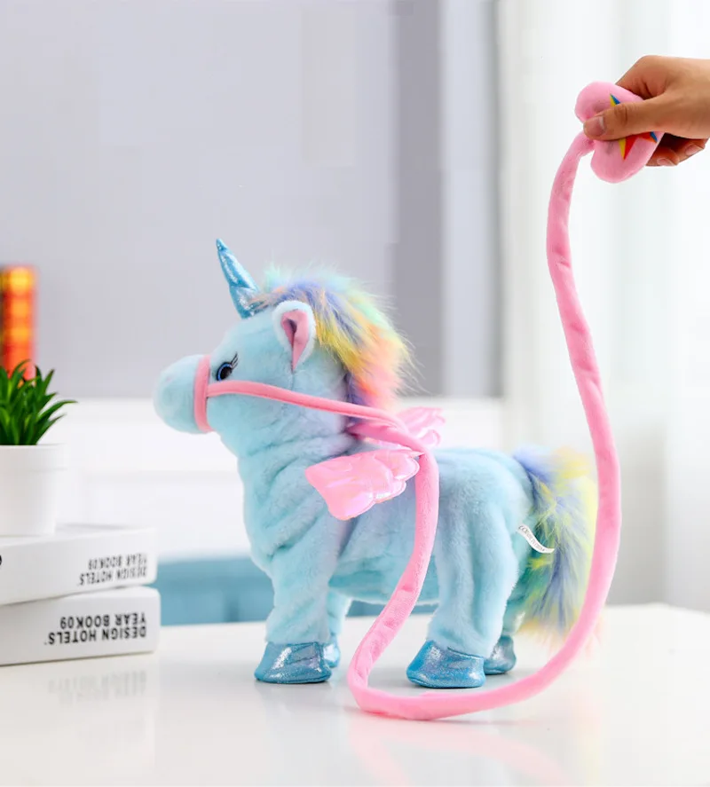 

New Electric Walking singing Unicorn Plush Toy Stuffed Animal Pegasus Pony Toys 35cm Music Unicorn Toy for kids Christmas Gifts