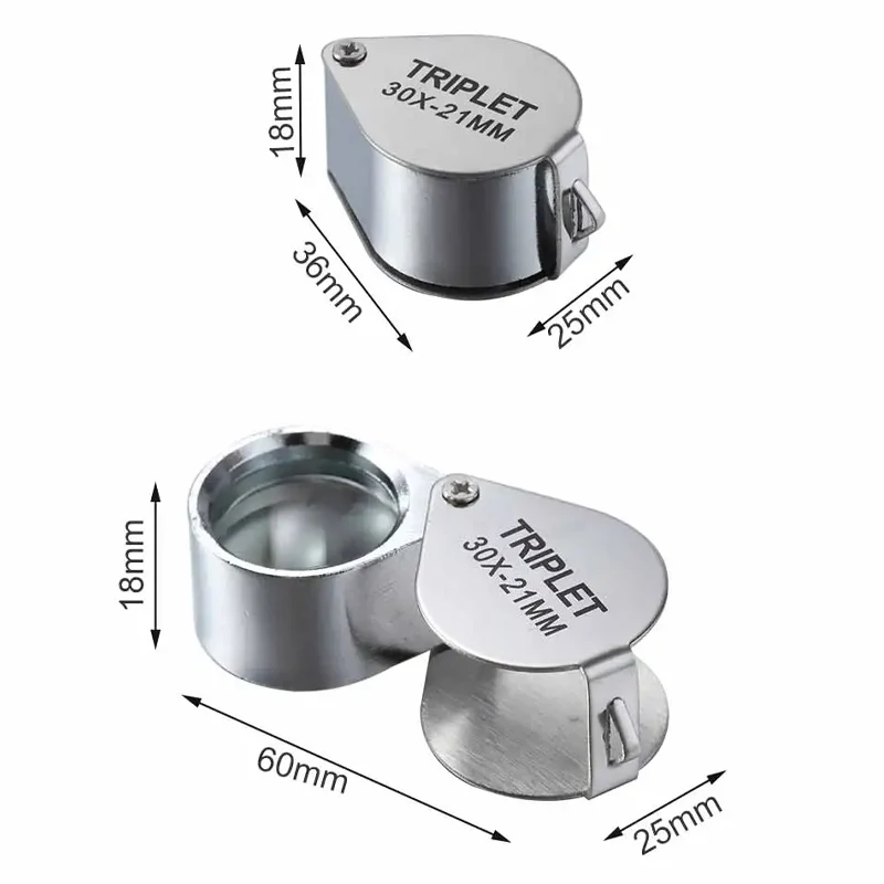 10-30X Jewelry Magnifier Pocket Loupe Foldable Diamond Lupa Triplet Jewelers Eye Glass Reading Magnifier