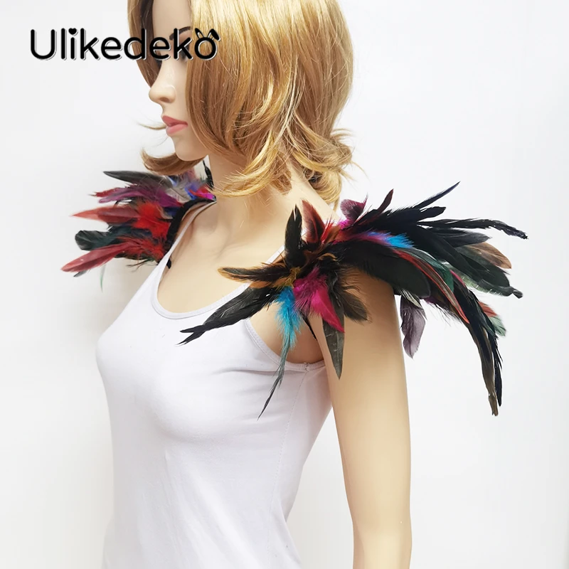 Gothic Feather Epaulet Shoulder Wrap Capes Bolero Women Feather Shawl Shrug Halloween Cosplay Party Props Showgirls Performance
