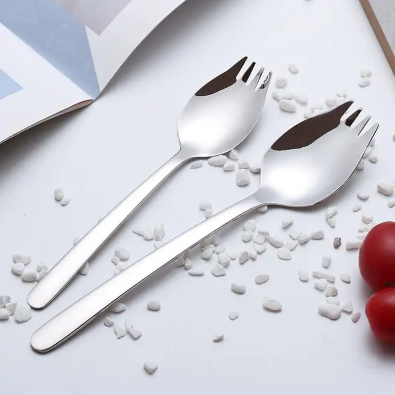 

Stainless Steel Fruit Fork Spoon Long Handle Ice Cream Salad Dessert Fork Spoon Multi-Function Western Tableware Silver Spork