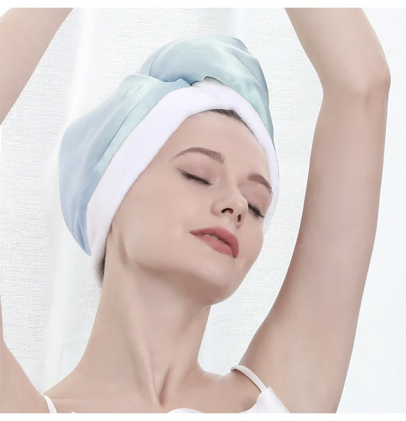 Silk exterior hair towel wrap for gentle drying
