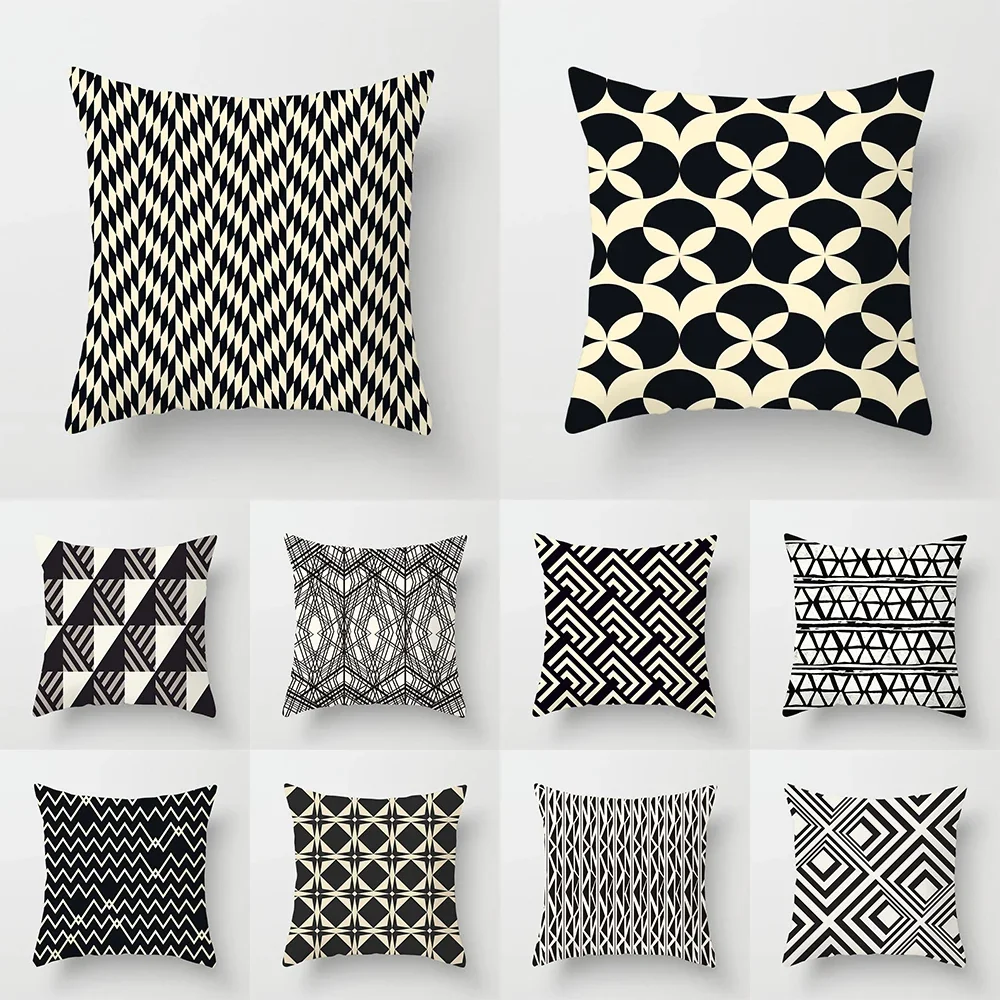 

45x45cm New Geometric Black and White Pattern Pillow Case Home Living Room Sofa Decoration Cushion Case Pillow Case
