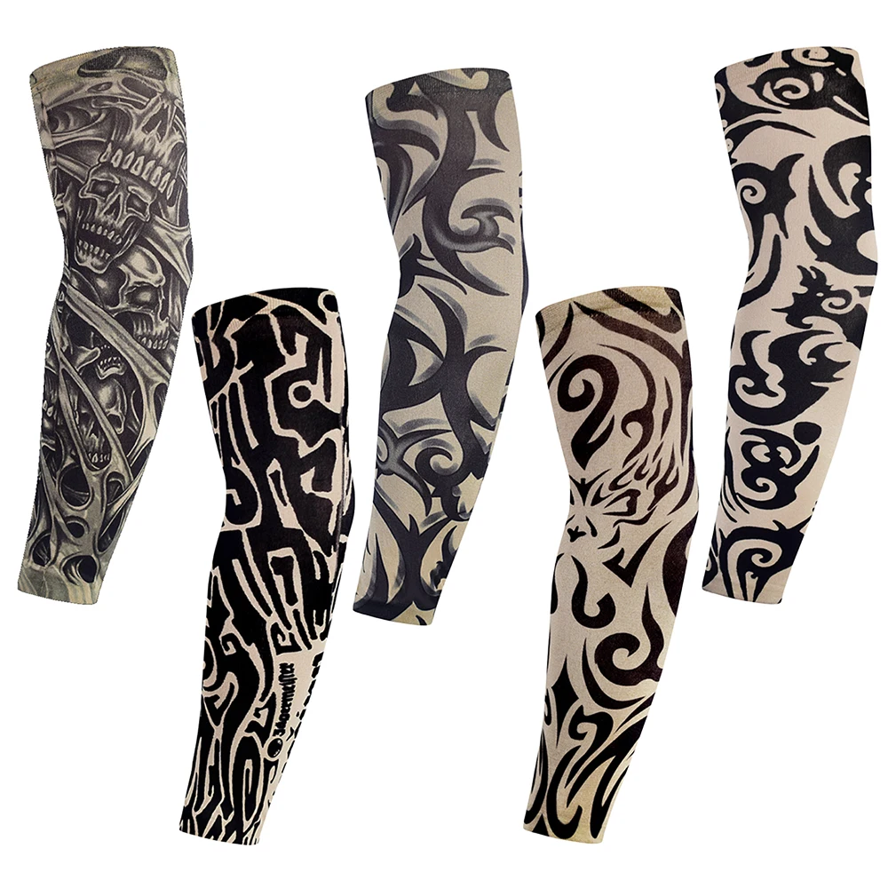 Sun Protection Arm Sleeves 5PCS Flower Arm Tattoo Design For Riding Sports UV Sunscreen Men And Women sun protection arm sleeves