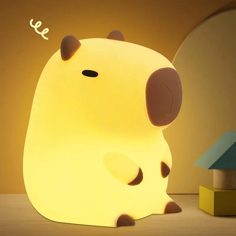 Cute Pet Capybara Night Light Cute Cartoon Silicone Creative Bedside Sleep Night Lamp For Children's Room Decor Birthday gift 2