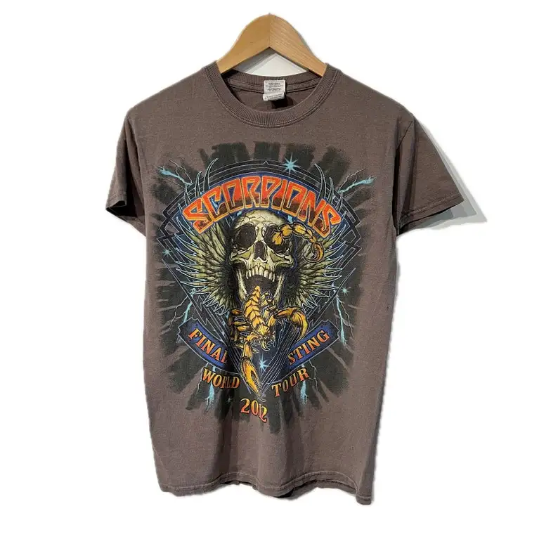Винтажная финальная футболка с скорпионами, серия World Tour Rock Band, коричневая футболка размера S