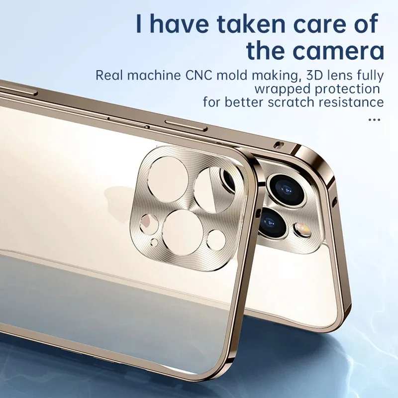 Sleek Metal Aluminum MagSafe-Compatible Magnetic Bumper Case with Matte Clear Back