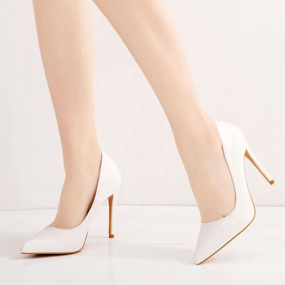

Туфли-лодочки женские на шпильке 11 см, однотонные, заостренный носок, без застежки, искусственная кожа, элегантная обувь для свадьбы, банкета, белые