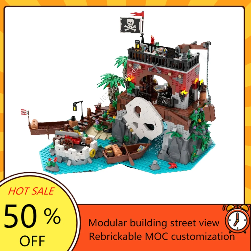 

1411PCS Customized MOC Pirate Barracuda Bay Skull Island Model Building Blocks Technology Bricks DIY Assembly Kids Toys Gifts