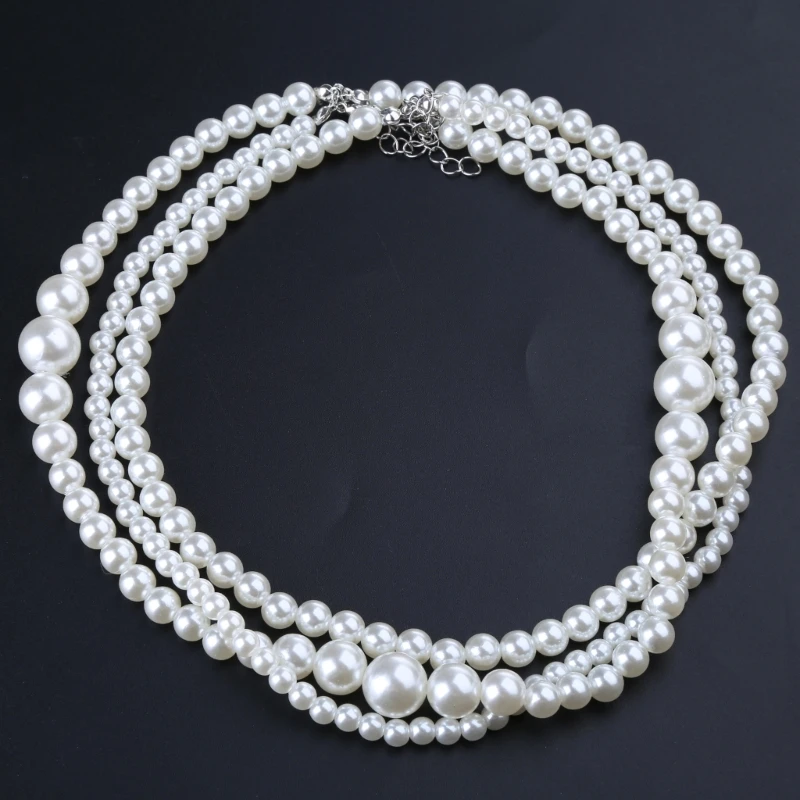 JYARZ Collana Perle Festa Collana Lunga Di Perle Finte Multistrato Imitazione Vintage Di Forma Rotonda Da Donna Matrimonio Collane(Champagne
