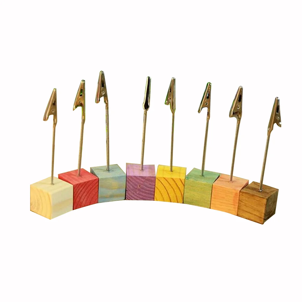 8Pcs Wood Pine Base Photo Holders Name Place Stand Wood Cube Base Note Memo Clip Holder with Alligator Clips (  ) krachtige 8pcs wood carving tools set mini chisel asstorted knife steel blades with pine hand handle imitation mahogany w box