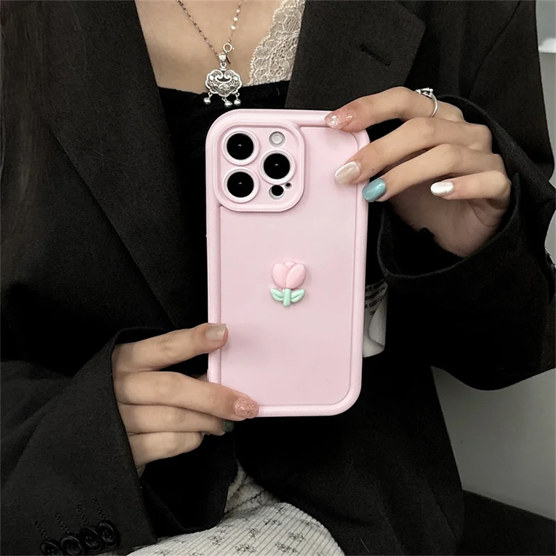 Silicone Shockproof Phone Case with 3D Tulip Flower Design