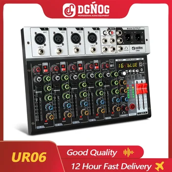 DGNOG 6 채널 오디오 믹서, 16DSP 전문 사운드 보드 콘솔, MP3 USB 블루투스, 스튜디오 스트리밍 DJ 사운드 테이블 UR06