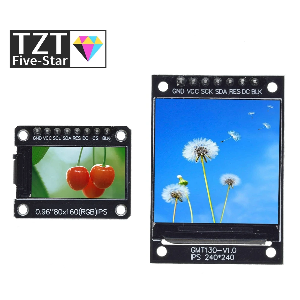 

TZT TFT Display 0.96 / 1.3 inch IPS 7P SPI HD 65K Full Color LCD Module ST7735 Drive IC 80*160 (Not OLED) For Arduino