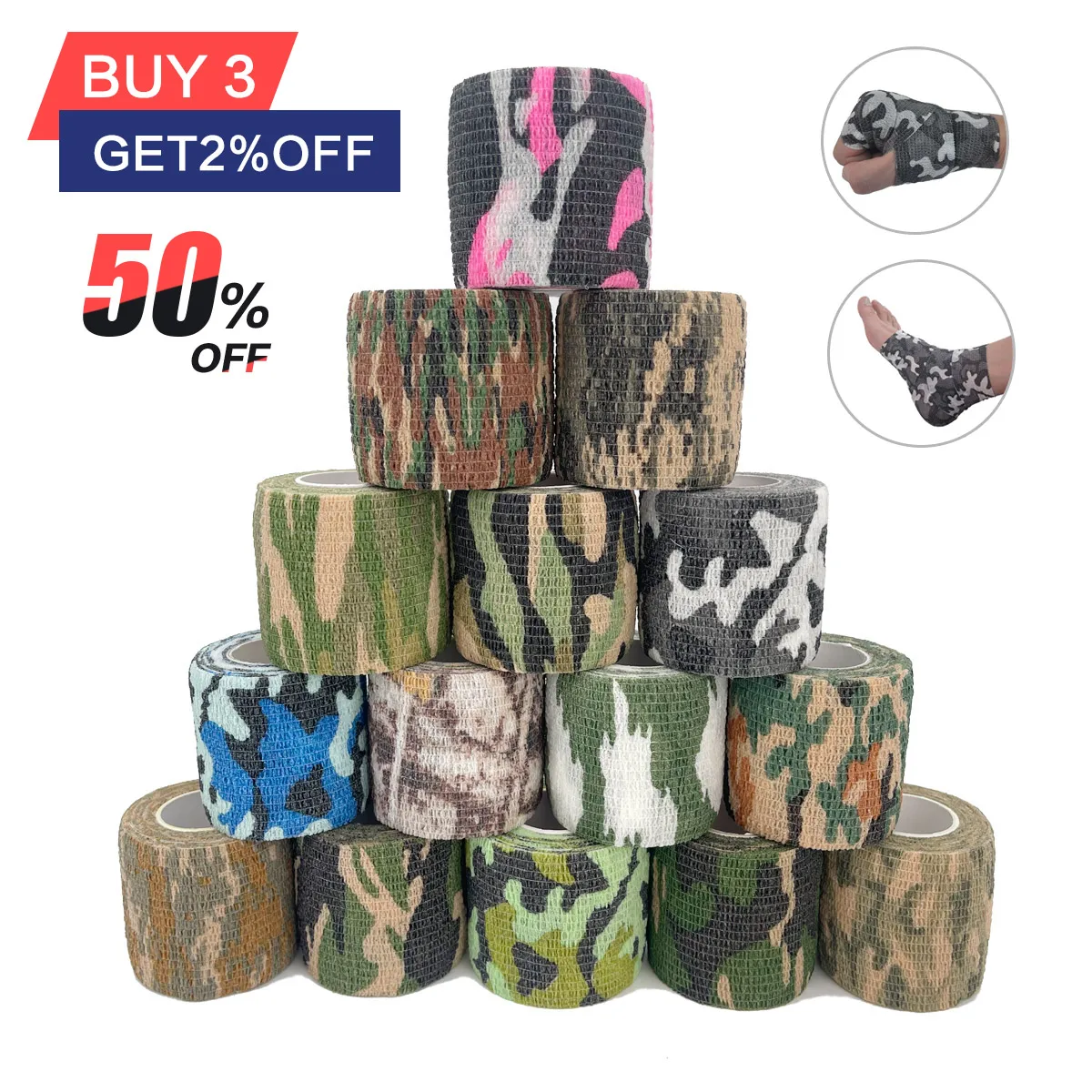Self Adhesive Bandage Sports Tape Elastic Bandage Finger Bandage Self Adhesive Tape 4.8m Hunt Disguise Elastoplast Camouflage Elastic Wrap Tape Sports Protector Ankle Knee Finger Arm Bandage