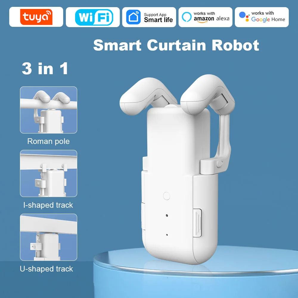 WiFi สมาร์ทไฟฟ้าผ้าม่านหุ่นยนต์โรมัน Rod Track ผ้าม่านหุ่นยนต์ทํางานร่วมกับ WiFi Gateway ควบคุมเสียงสําหรับ Alexa Google Home 1