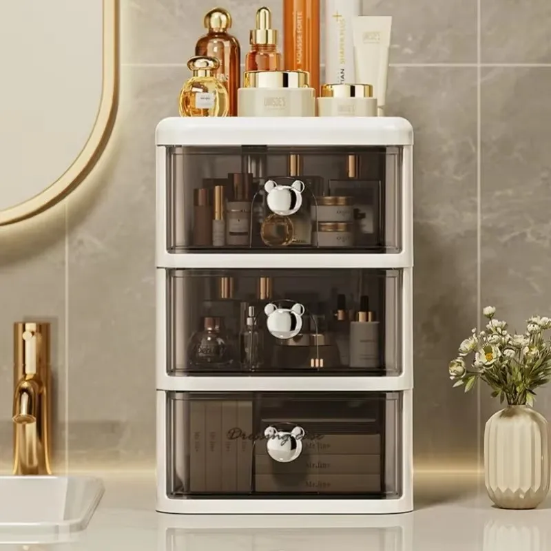 Cartoon Multi-Layer Desktop Organizer Tabletop Storage Box with Dustproof Drawer for Office Desk Stationery Cosmetic Storage