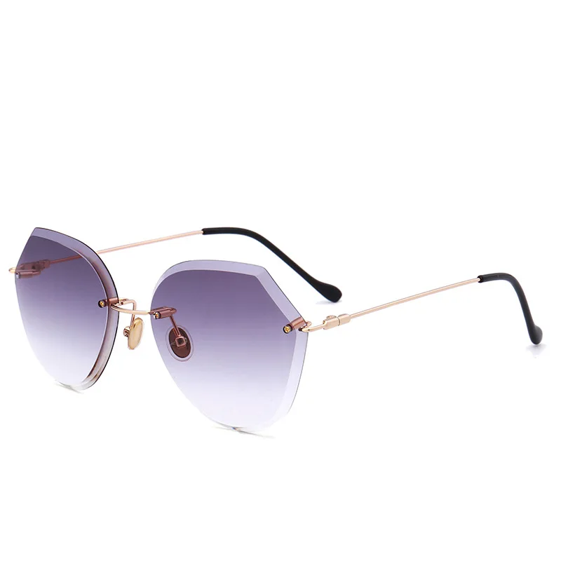 

2023 Luxe Ronde Gradiënt Zonnebril Vrouwen Metalen Gebogen Tempels Eyewear Oceaan Randloze Mode Zonnebril Dames UV400