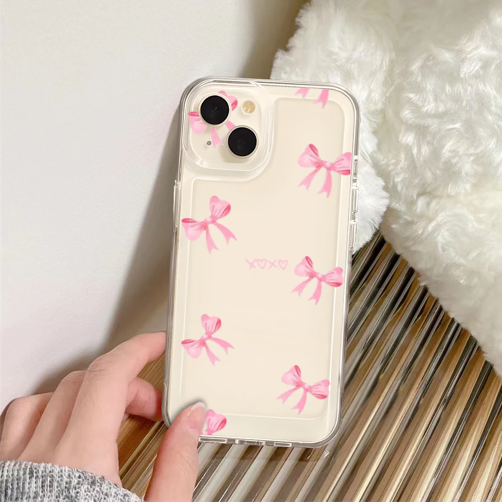 Chic Pink Bow Shockproof Transparent Phone Case Cover