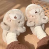 Cute Bear Single Band Winter New Women Slipper Soft Heel Platform Fur Warm Indoor Comfortable Home Fluffy Home Slippers 1