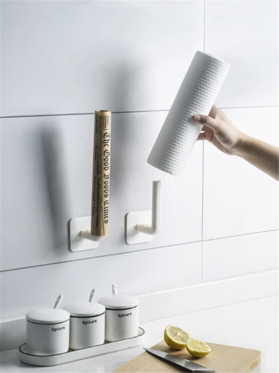 

Kitchen Self-adhesive Accessories Under Cabinet Paper Roll Rack Towel Holder Tissue Hanger Storage Rack for Bathroom Toilet 1Pc