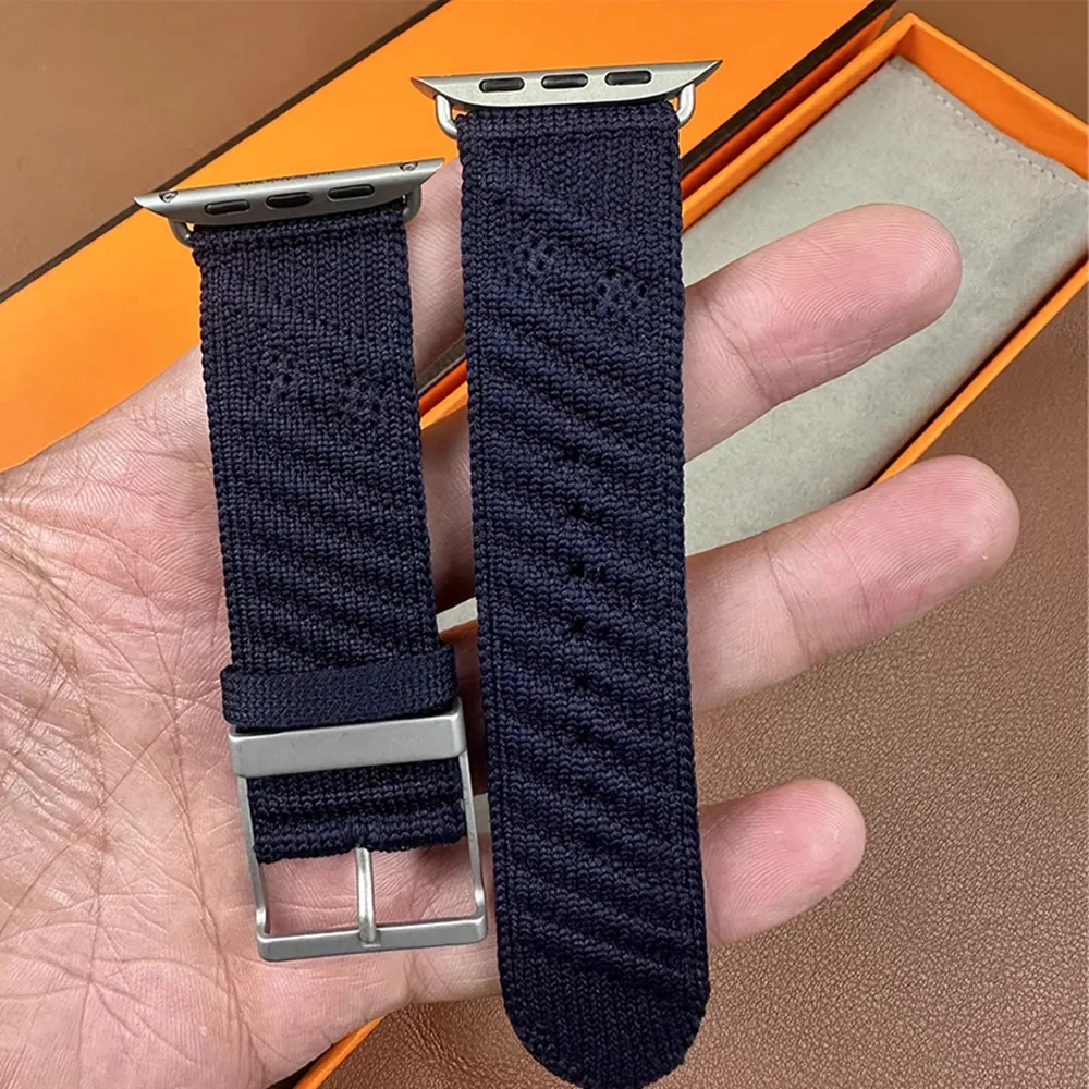 Pasek En Mer Bleu Nuit do Apple Watch 10 46mm 42mm, nylonowa bransoletka z pętelką do Iwatch 9 8 7 6 Ultra 49mm 44/45/38mm