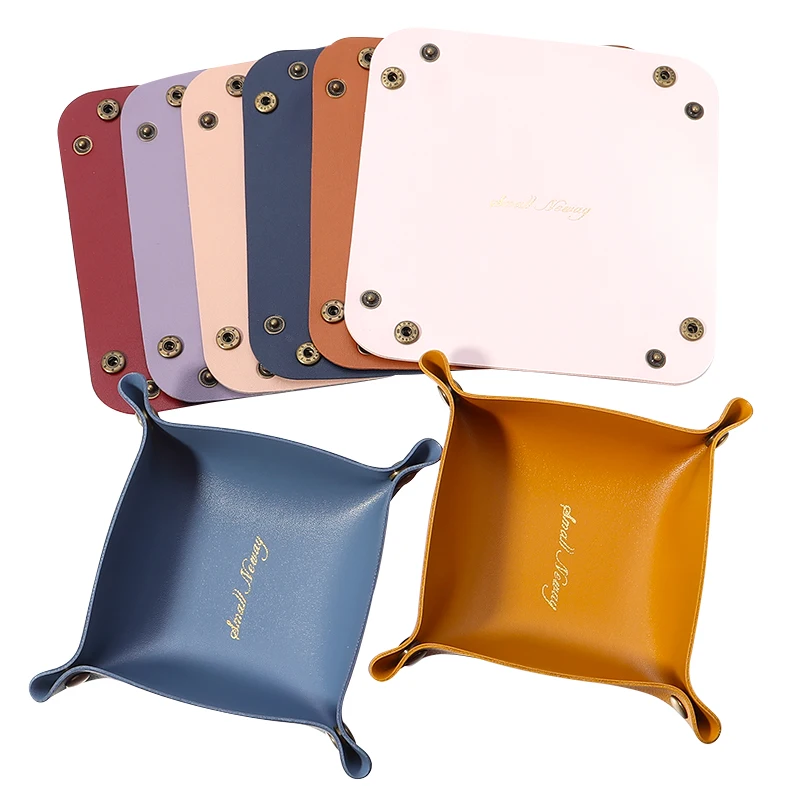 Storage Box 1 Pcs Nordic PU Leather Desktop Jewelry Cosmetic Key Stuff Basket Folding Table Organizer