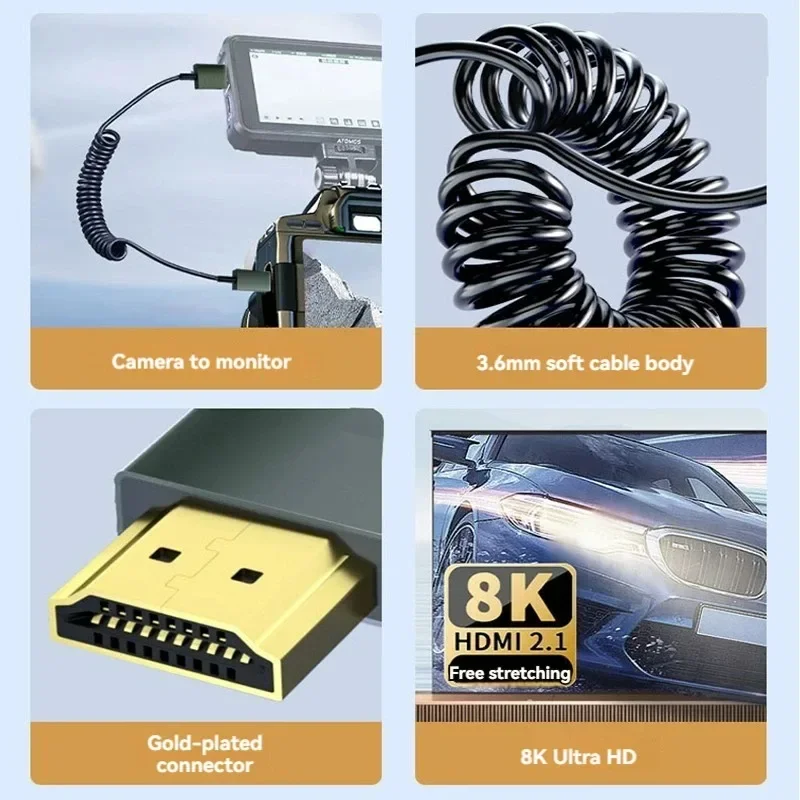 8K UHD High Speed HDMI-compatible Mini/Micro Coiled Cord For HDTV Laptop PC PS4 Camera DV Monitor Display