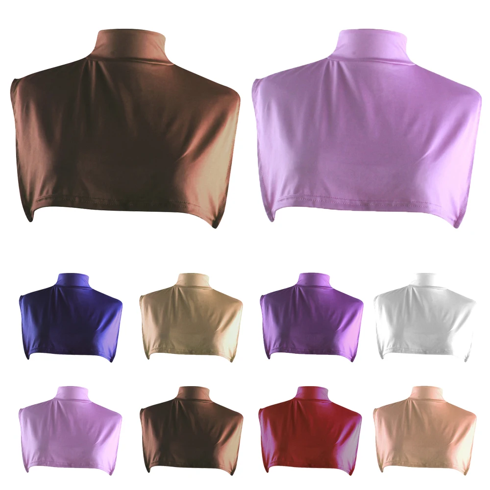 

New Women Muslim Modal Fake False Collar Islamic Hijab Extensions Turtleneck High Neck Cover Warmer Bright Solid Color Half Tops