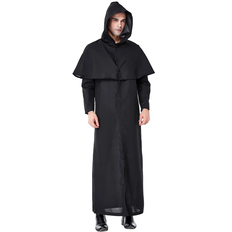 

Adult Men Women Reverend Father Undead Reaper Steampunk Gown Hooded Dress Suit Halloween Cosplay Costumes Role Play Outfit