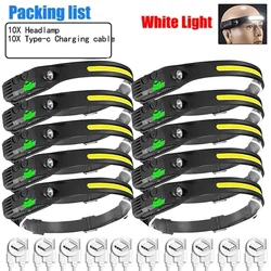 Rechargeable Waterproof LED Sensor Headlamp with COB Technology (10PCS)