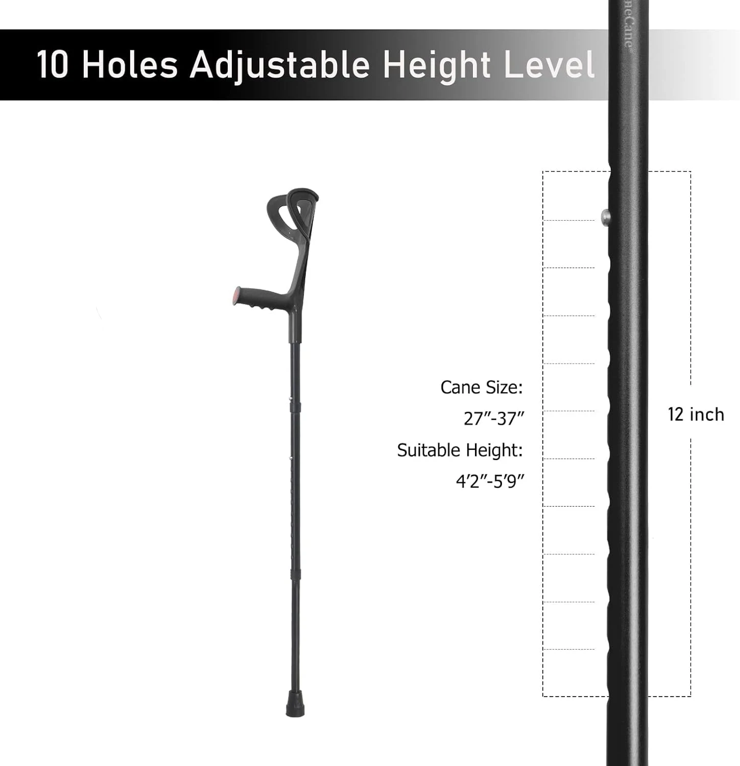 Forearm Canes Lightweight Arm Crutch Adjustable Ergonomic Comfortable on Wrist Non Skid Rubber Tips 6