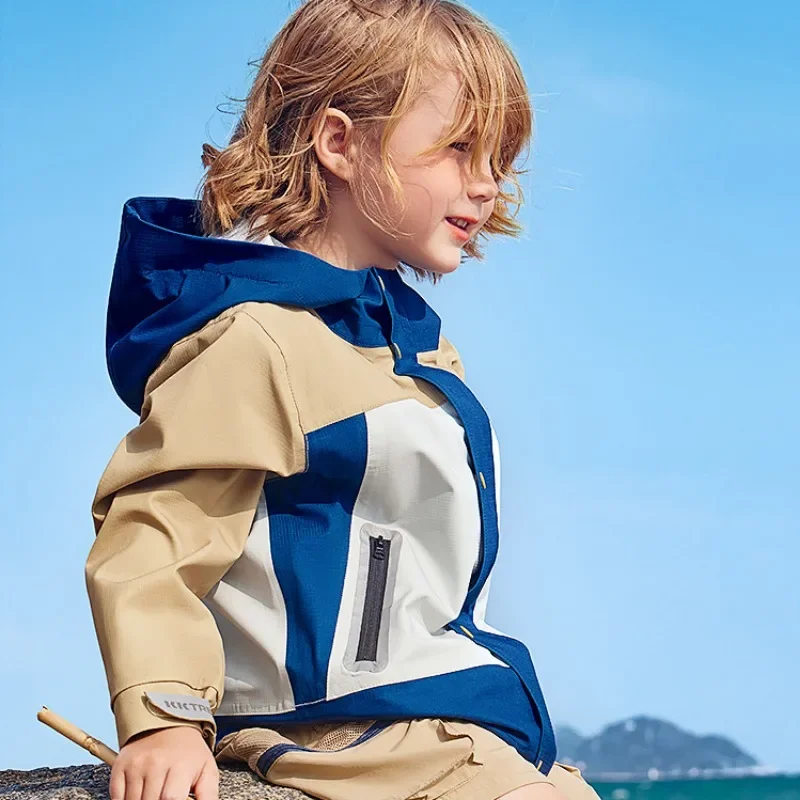 Children Fashion Hooded Outdoor Jacket Windproof Waterproof Breathable Outdoor Sports Coat Camping Hiking Jackets Outwear Parka