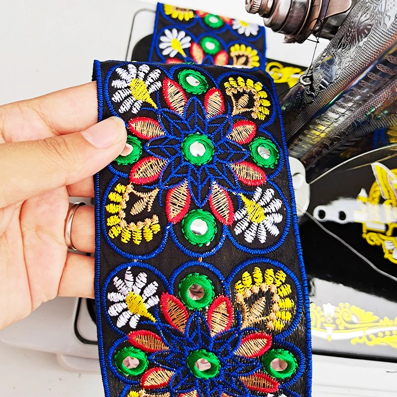 Colorful Flower Embroidery Sequins for DIY Clothing Wedding Dress Curtain Cuff Accessories 7.5 cm