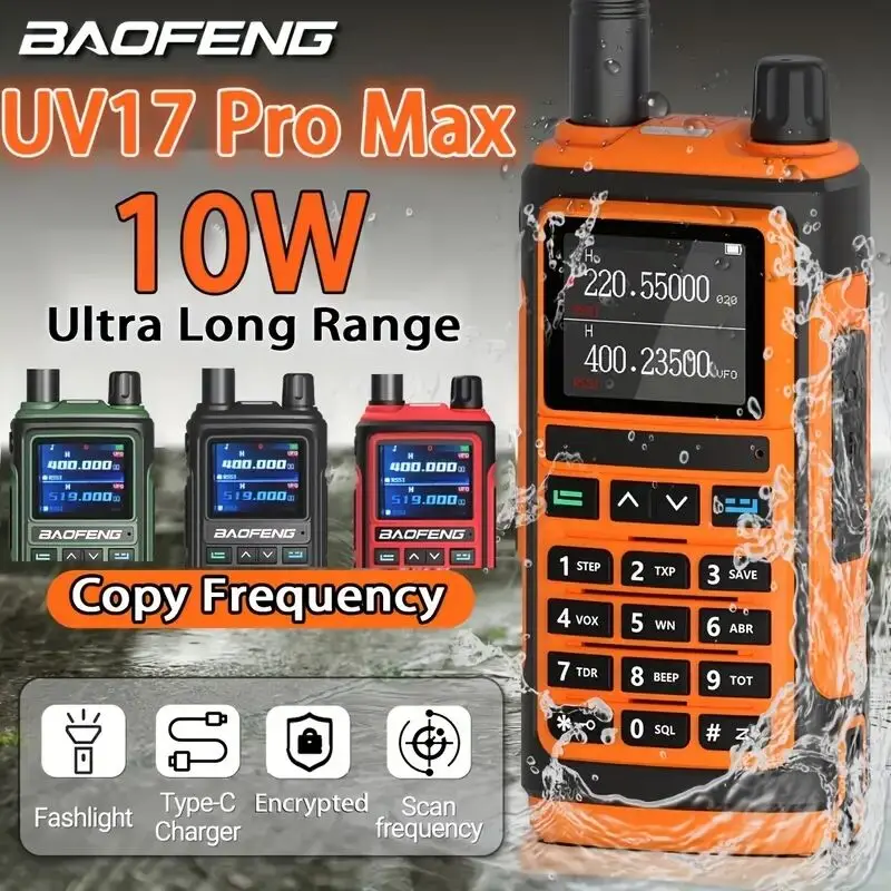 1pc 5/10W UV 17 Pro Max Walkie Talkie, Four Bands Wireless Copy Frequency Powerful Waterproof Two Way Radio, Long Range WalkieTa 6