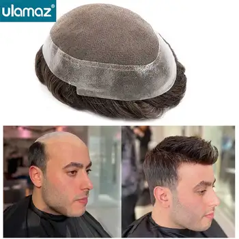 Upgrade Australia Male Hair Prosthesis French Lace Hair System For Man Lace PU Toupee Men's Wig Human Hair Natural Wigs For Men 1