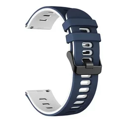 Sports Silicone Swim Watchband - Soft Rubber Strap Replacement Accessory for 22mm (Blue White)