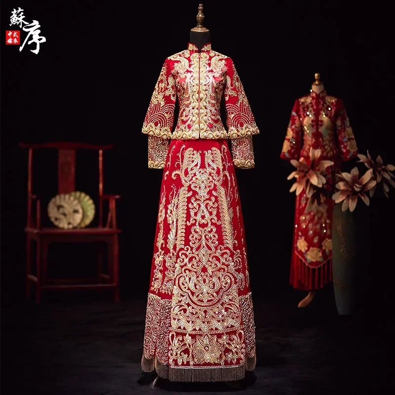 

2024 Summer Traditional Chinese Wedding Dresses Women Oriental Standing Collar Phoenix Embroidered Tang Suit China Online Xiuhe