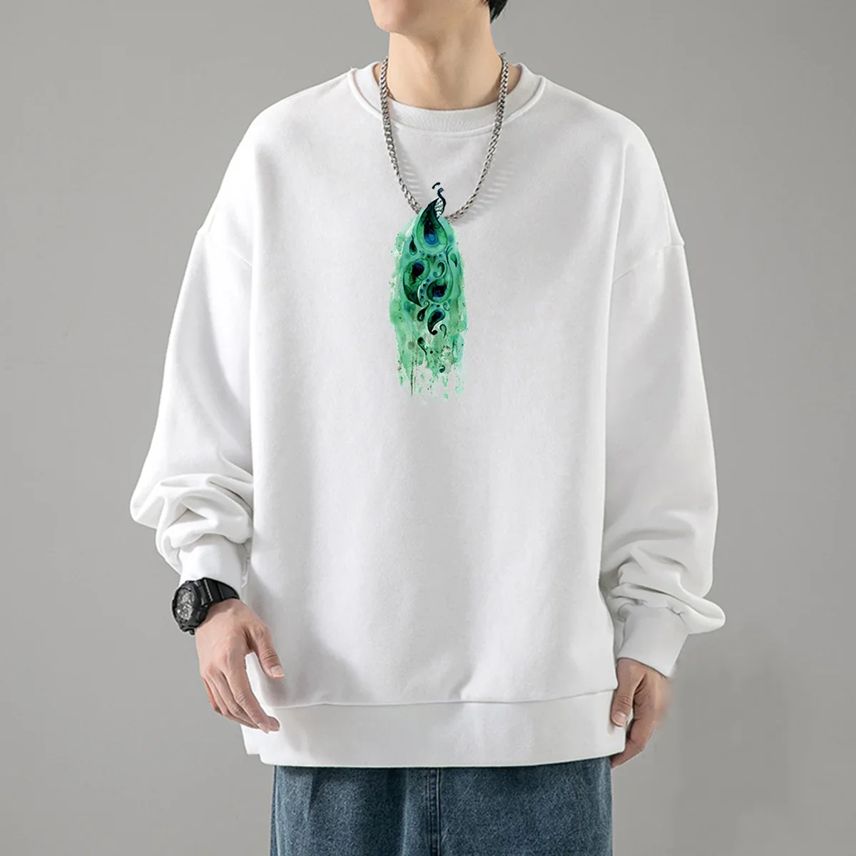 Description Picture 4 of itemCartoon Animal Print Clothes Autumn and Winter Crew Neck Hoodie Boy Student Thickening for Warmth Long Sleeve