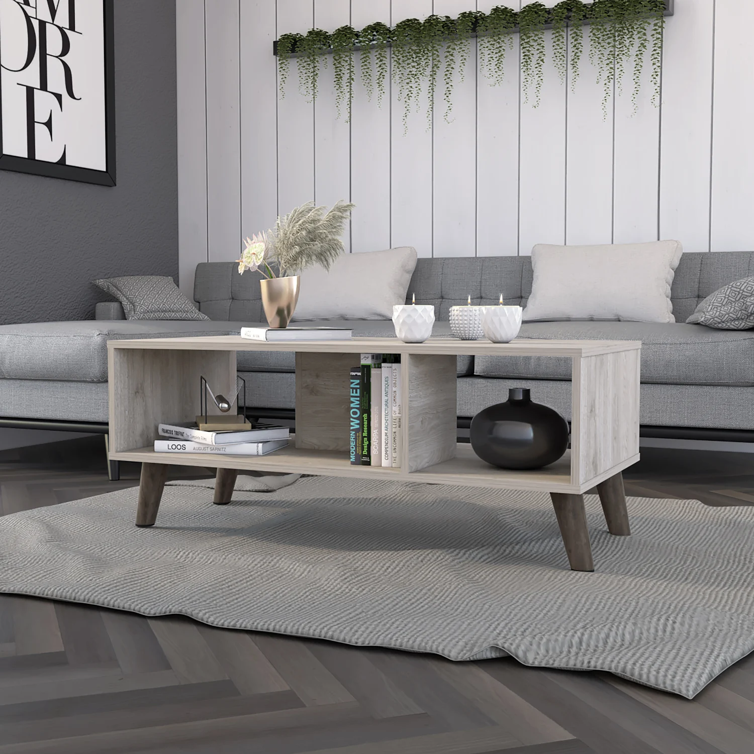 

Light Grey Chelsea Rectangle Coffee Table with 2 Shelves for Stylish and Modern Living Room Decor