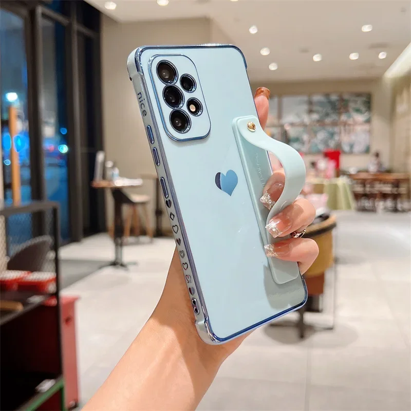 Wrist Strap Holder Plating Love Heart Shockproof Phone Case