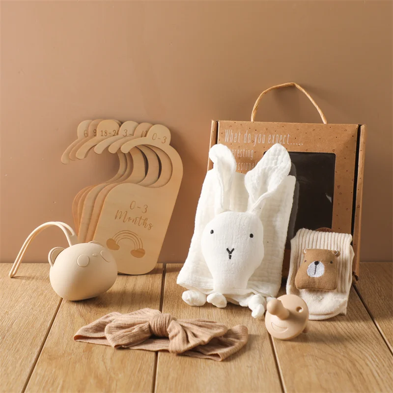 

Baby Bath Toys Sets Soft Cotton Rabbit Bibs Newborn Keepsakes Memories Milestone Cards Monthly Blanket Baby Birth Gift Product