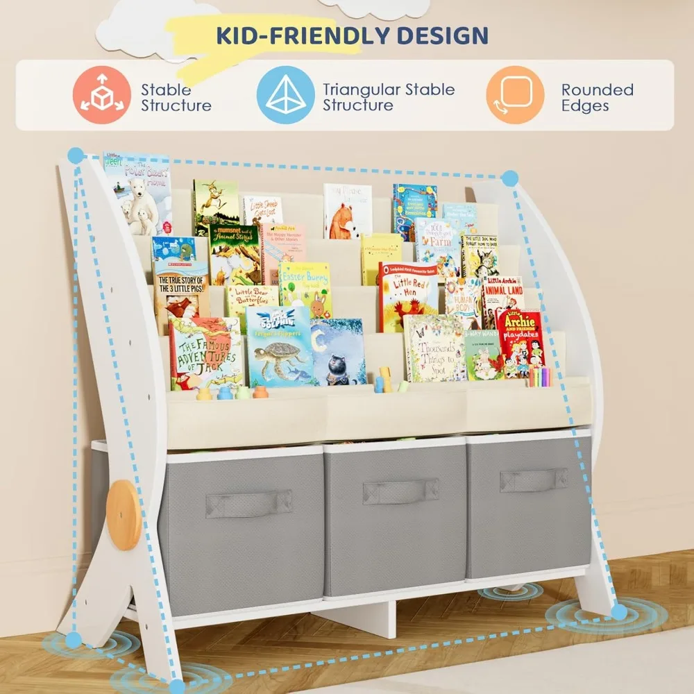 Kids Bookshelf and Toy Storage Organizer,5-Tier Book Shelf for Kids Rooms,Nursery Bookcase,Bookshelf for Toddlers,Baby Organizer 4