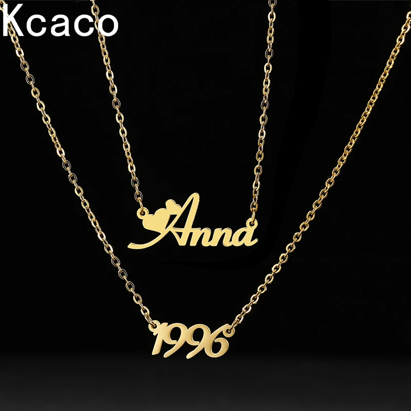 

Customized Double Layer Name Year Necklace Stainless Steel Personalized Birthday Letter Pendant Chain Choker for Women Gifts