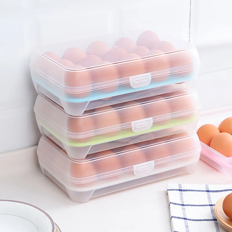 

15 Grids Egg Storage Box Egg Carton PP Case Egg Box Tray with Lid Drawer Refrigerator Cases Compartment Storage Egg Rack Support