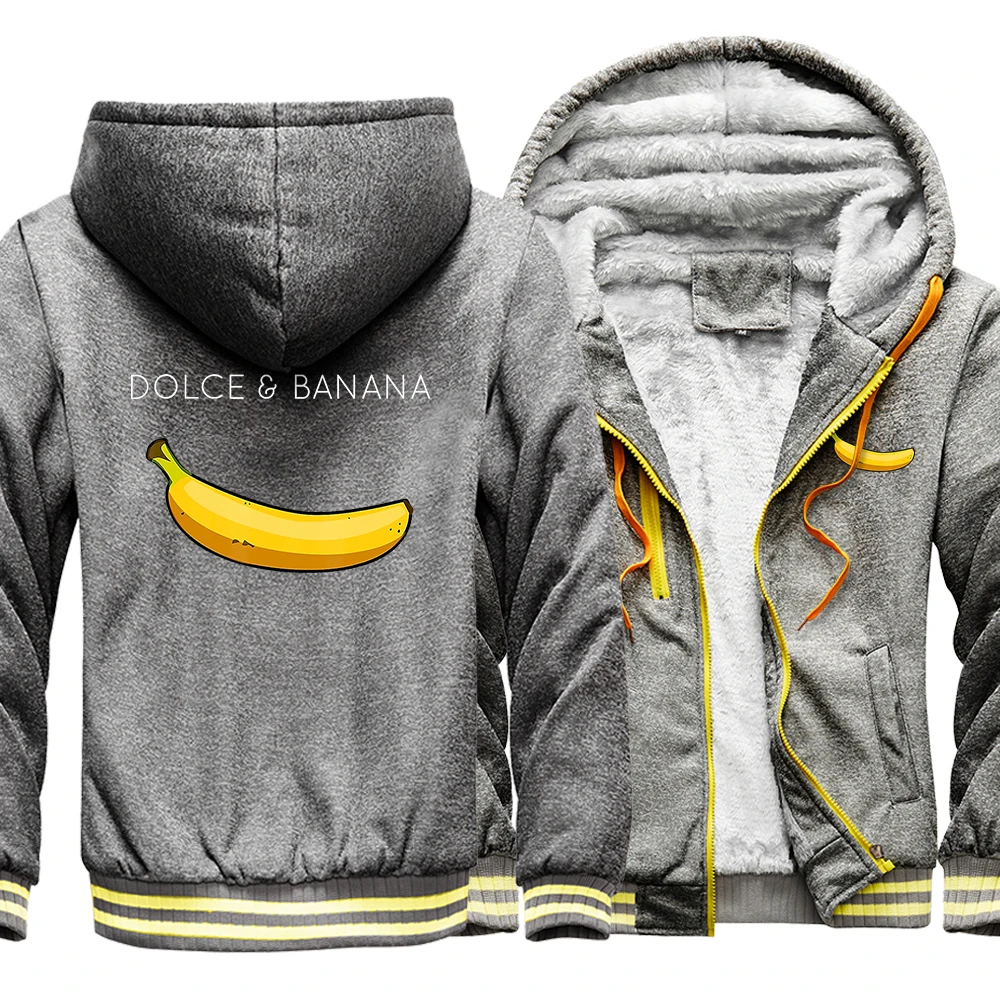 

Lonely But Dolec Banana Print Mens Zipper Hoodies Casual Pocket Thicken Raglan Hoody Autumn Winter Fashion Warm Man Long Sleeves