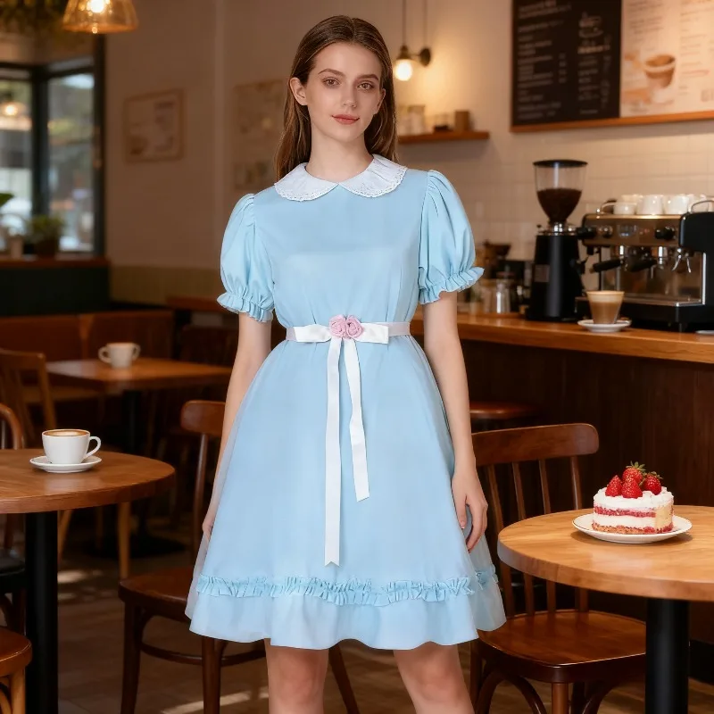 Cute  Maid Dress for Daily Wear Tie Detail Role Play Gown Maid Uniform for Cafe Theme Party & Carnival