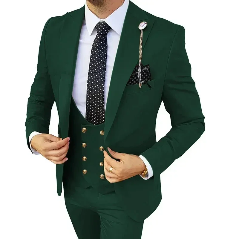 Men 3 Pcs Set Formal Suit Blazers Dress Jacket Coat Pants Vest