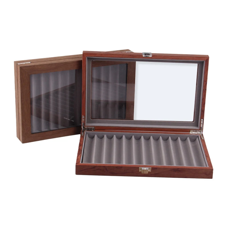 Wood Pen Display Box 12 Pen Organizer Box, Glass Pen Display Case