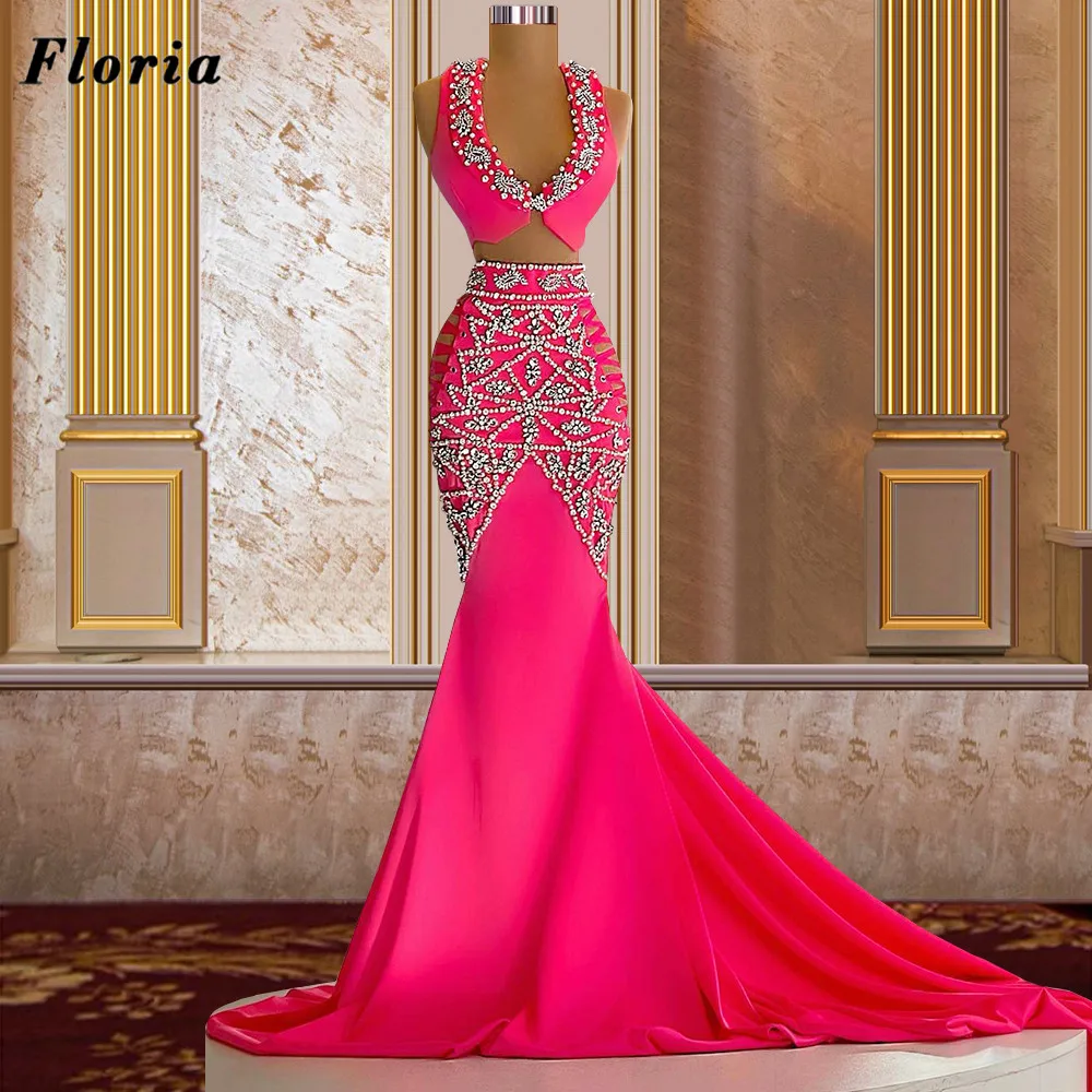 

Floria New Fashion Beading Wedding Party Dress Elegant Long Cut Out Prom Dresses 2022 Robes De Cocktail Celebrity Evening Gowns